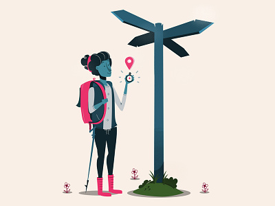 Sign Post backpack camping cartoon compass cross roads hiker illustration lost sign signpost trail woman