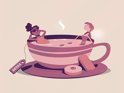 Detox bath biscuit coffee cup detox girls illustration meditation mug relax relaxation soak tea women