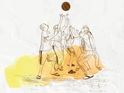 Sketch illustration of boys playing ball