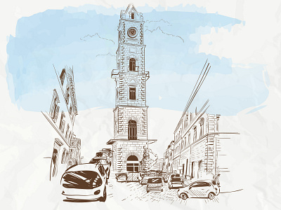 Drawing of Hamidiye Clock Tower in Tripoli