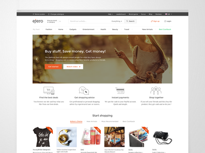 Ejero landing ecommerce flat homepage lifestyle mobile platform responsive shopping simple ui ux