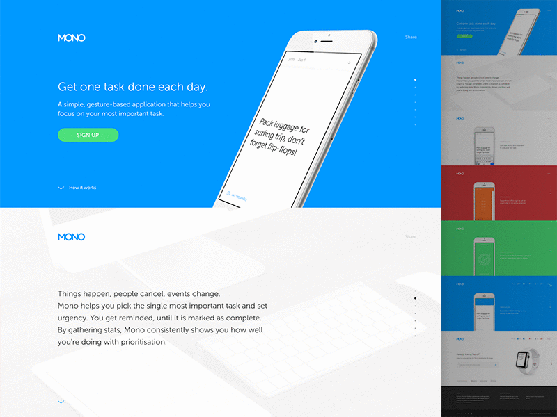 Mono landing page design applewatch ios iphone landing mobile mono productivity todo