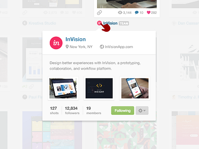 Dribbble Hover Card