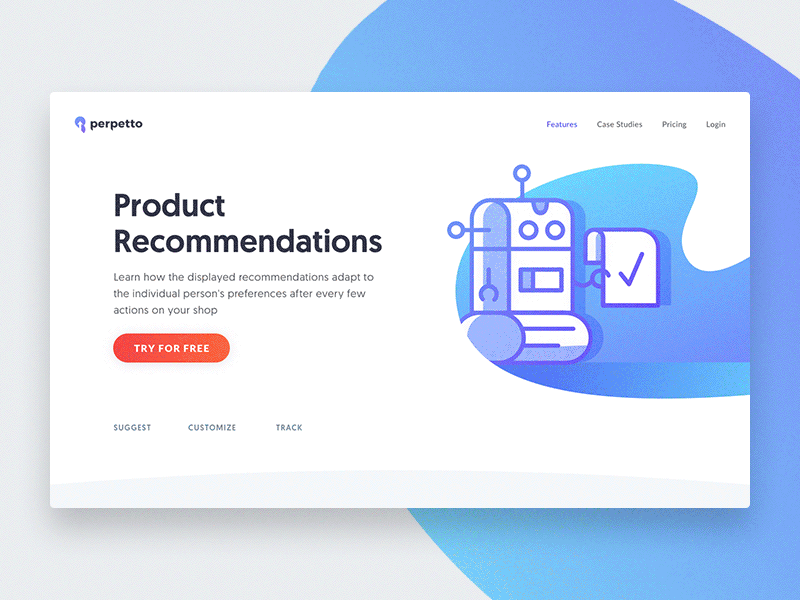 Feature page ai automation ecommerce illustrations machine marketing recommendations robot testing