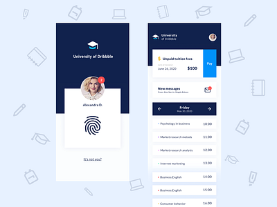 University App app app design application college home screen homepage list logi login page login screen mobile mobile app simple student ui university