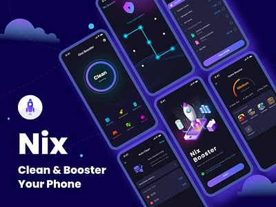 Nix Booster - Mobile App app booster clean dark design figma lock mobile mobile app ui uiux uiux design