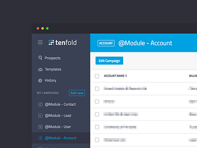 Tenfold Next interface list product table ui ux