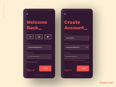 Sign Up - DailyUI 001 account clean ui daily 100 challenge dailyui dailyui 001 login minimal mobile mobile design mobile ui register registration sign in sign up sign up form signup typogaphy welcome