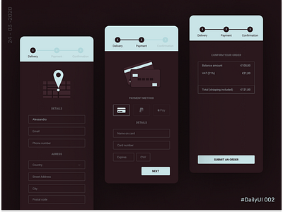 Credit Card Checkout - DailyUI 002 checkout checkout form clean ui credit card checkout credit card form creditcard dark theme dark ui delivery minimal mobile checkout mobile payment mobile payments mobile ui pay payment payment form payment method paypal ui