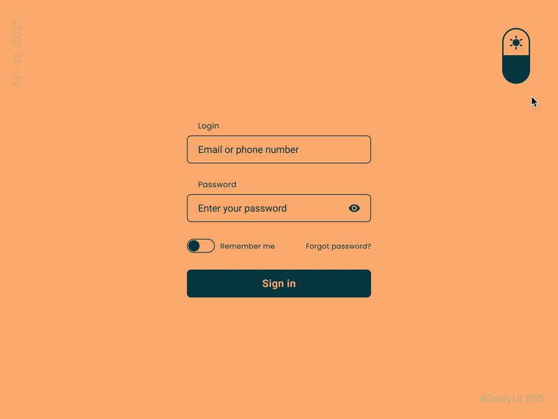 On/Off Switch - DailyUI 015 animation click daily ui dailyui dailyui15 dailyuichallenge dark design interaction light login minimal mobile app mobile ui switch theme toggle ui