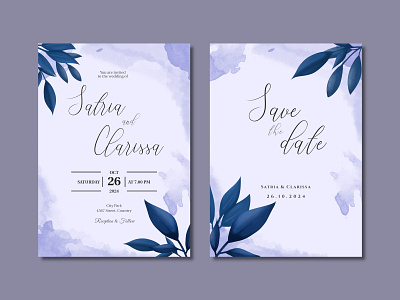 Blue Wedding Invitation Design design floral design graphic design print template wedding invitation