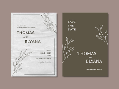 Simple wedding invitation card floral hand drawn leaf minimalist simple template wedding invitation