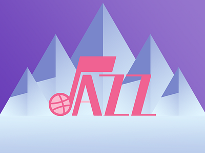 Utah Jazz Logo - Jazz in purple and blue against mountains in a