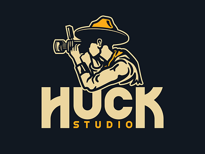 Huck Studio branding badge branding camera film huck illustration red camera scout studio typography video vintage