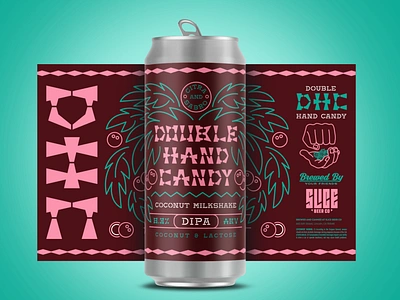 Double Hand Candy beer label california coconut craft beer illustration ipa maui miami milkshake neon packaging typography