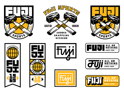 Fuji Graphics kit part 2 apparel athletic badge branding fuji identity illustration jiu jitsu judoka logo mma sports strength type typography worldwide
