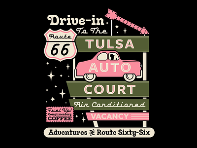 Tulsa Auto Court apparel badge branding illustration motel mother road retro route 66 signage travel typography vector vintage