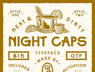 Night Caps Display Font alcohol apparel badge branding font identity illustration lettering logo new font packaging resources type typeface typography whiskey