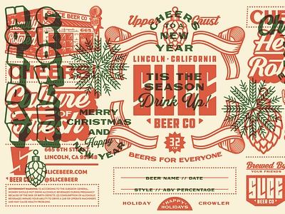 Slice Holiday Crowler badge beer branding brethren california christmas craft beer crowlers holidays hops identity illustration lettering logo new year packaging slice typography