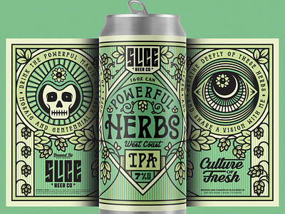 POWERFUL HERBS badge beer branding craft beer eye hops identity illustration ipa lettering nouveau packaging skull tarot typography