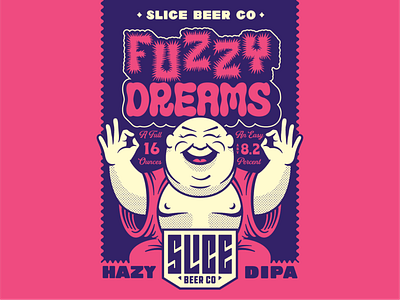 FUZZY DREAMS badge beer branding buddha character craft beer dreams fuzzy halftones illustration lettering packaging typography zen