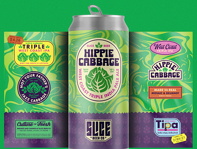 Hippie Cabbage badge beer branding brethren cabbage craft beer identity illustration packaging produce stickers typography