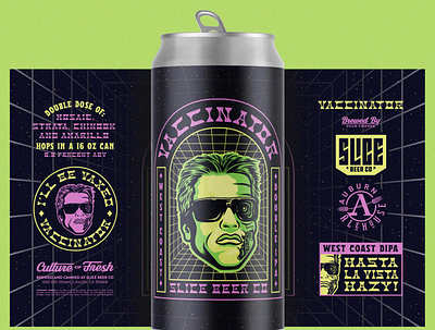 Hasta La Vista, Hazy badge beer branding craft beer illustration packaging terminator vaccine west coast