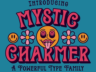 Mystic Charmer apparel badge branding brethren charm flowers font identity illustration lettering mystic packaging resources smiley face typography