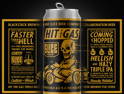 Hit the Gas apparel badge beer branding brethren car craft beer hops illustration packaging racing skull typography