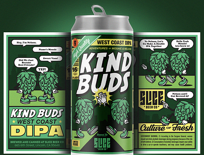 KIND BUDS badge branding buds character comic comic book craft beer friends hops illustration layout packaging typography