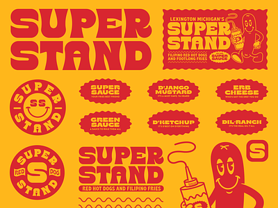 SUPERSTAND FLASH badge branding food food branding fries hot dog identity illustration ketchup logo mustard super type typography