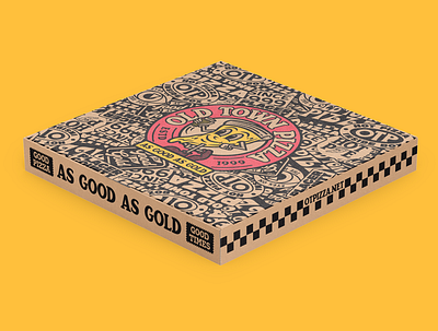 Old Town Pizza Box Mock up 2 badge beer branding california character crust food food and beverage illustration lettering packaging pizza typography