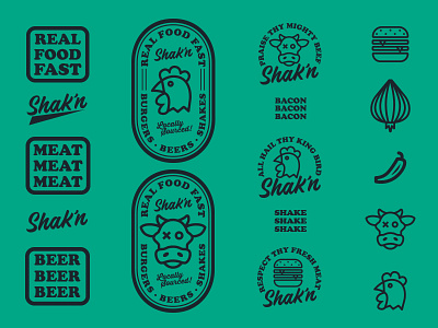 Fast Casual Elements badge beer branding burger chicken cow food icons identity illustrations logo typography