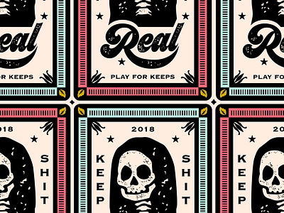 Keep shit real badge cards illustration playing cards skull typography