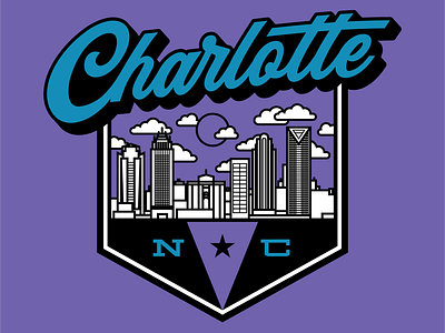 Charlotte Badge apparel badge charlotte city cityscape custom glory illustration merch north carolina type typography