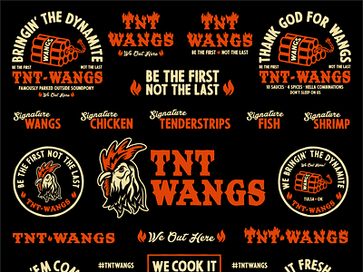 TNT Wangs branding flash sheet badge branding chicken design food truck illustration logo restaurant typography wings