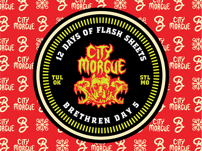 Day 5 of 12 days of flash sheets badge band branding city morgue dog illustration logo merch punk rap typography wardog