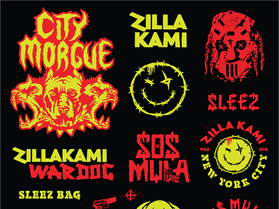 City Morgue Branding badge band branding city morgue dog flash sheet illustration logo merch punk rap typography wardog