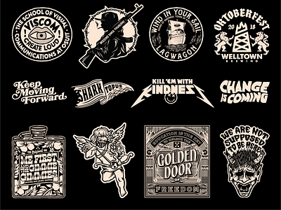 Various apparel designs apparel badge bands branding brethren illustration lagwagon logo merch design music typography