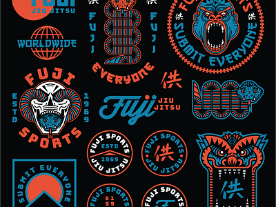 Fuji Sports Flash sheet apparel badge branding fuji illustration jiu jitsu logo martial arts skull snake sports typography