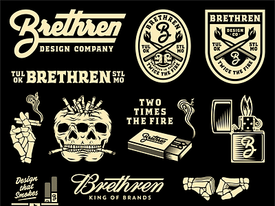 Brethren Brand Flash sheets badge beer brand branding brethren bros brothers chill design illustration kill party pools skull smoke typography