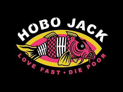 Love Fast Die Poor apparel badge branding design fish illustration lock up merch tokyo typography