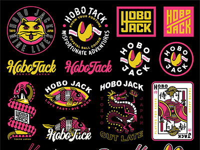 Hobo Jack Flash Sheet apparel badge beer branding card cookie design dragon fortune hobo illustration jack kit lock up snake tokyo typography wordmark