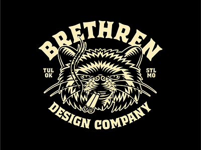 BRETHREN badge branding cigarettes design illustration logo raccoon smokin typography