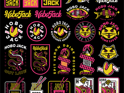 Tokyo Nights Collection apparel badge branding cat collection dragon fortune fortune cookie hobo jack illustration japan koi fish nights out late ramen snake tokyo typography
