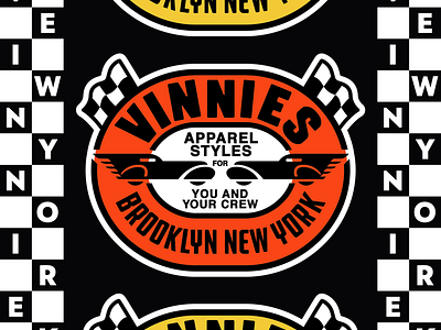 Vinnies peek apparel badge cars checkers flag illustration new york racing speed type typography vintage