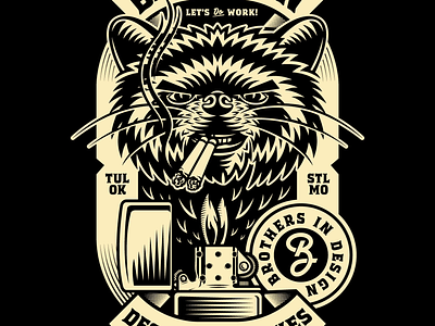 BRETHREN BADGE badge branding design illo illustration lighter logo mark raccoon smokes st. louis trash panda tulsa typography work zippo