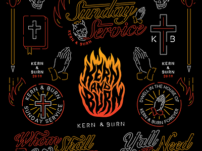 Kern & Burn year 2 flashsheet badge branding burn fire heaven hell illustration kern logo neon tulsa typography