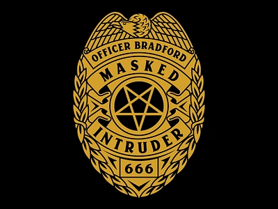 Masked Intruder Badge 666 badge design bradford branding masked intruder merch officer police police badge pop pop punk satan