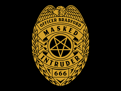 Masked Intruder Badge 666 badge design bradford branding masked intruder merch officer police police badge pop pop punk satan